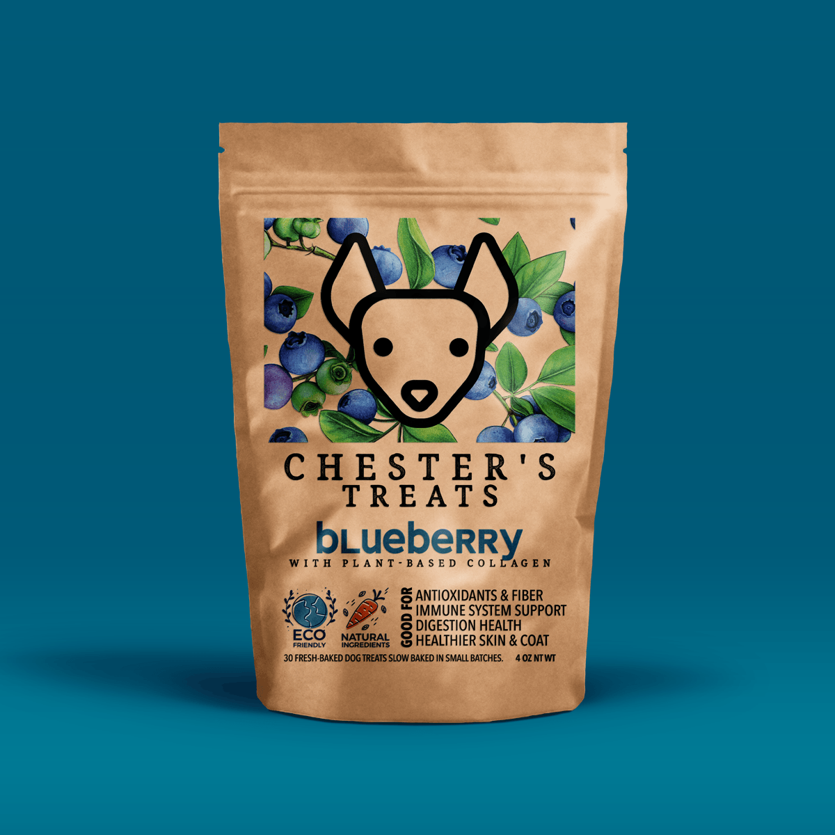 Chester's Blueberry Dog Treats for Overall Support